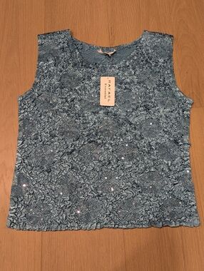 Rafael Blue Textured Sleeveless Top Y2K Deadstock